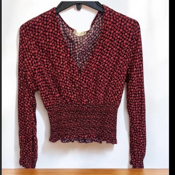 Altar'd State Tops - Altar'd State Red and Black Smocked Wrap Blouse